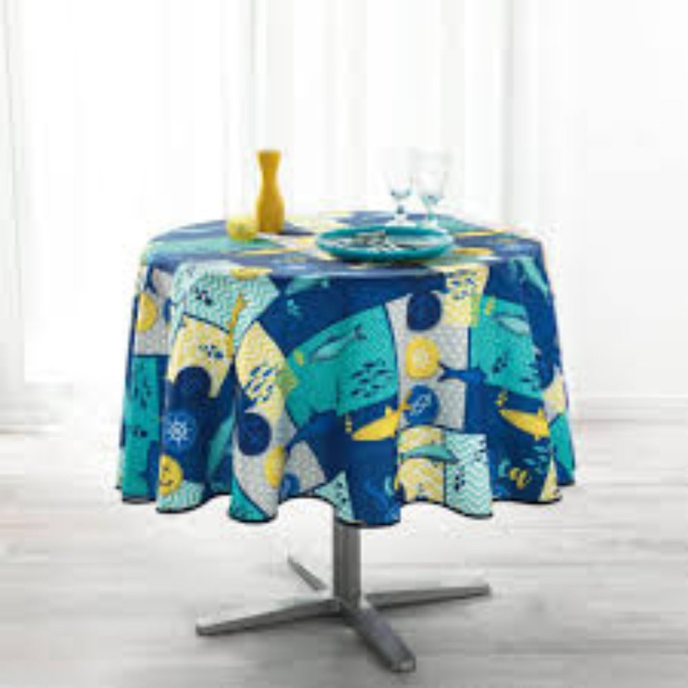 71" ROUND LAGOON MARIN BLUE PROVENCE TABLECLOTH